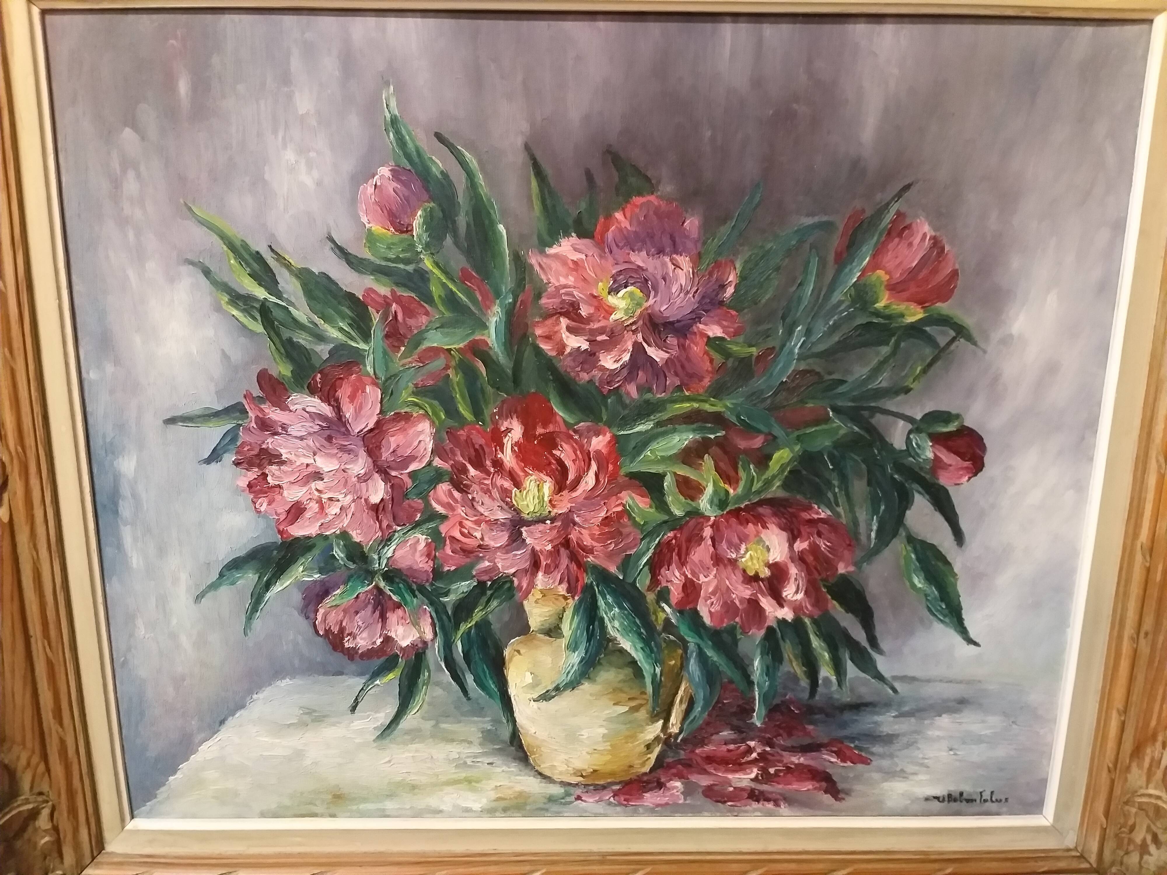 Painting flower bouquet signed Babon Folus