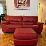 Ensemble canapé cuir convertible et repose-pied Natuzzi