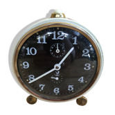 Old Alarm Clock JAZ Metal White & Gold Decoration 70s Vintage