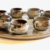 Enamelled stoneware tray and its 7 cups