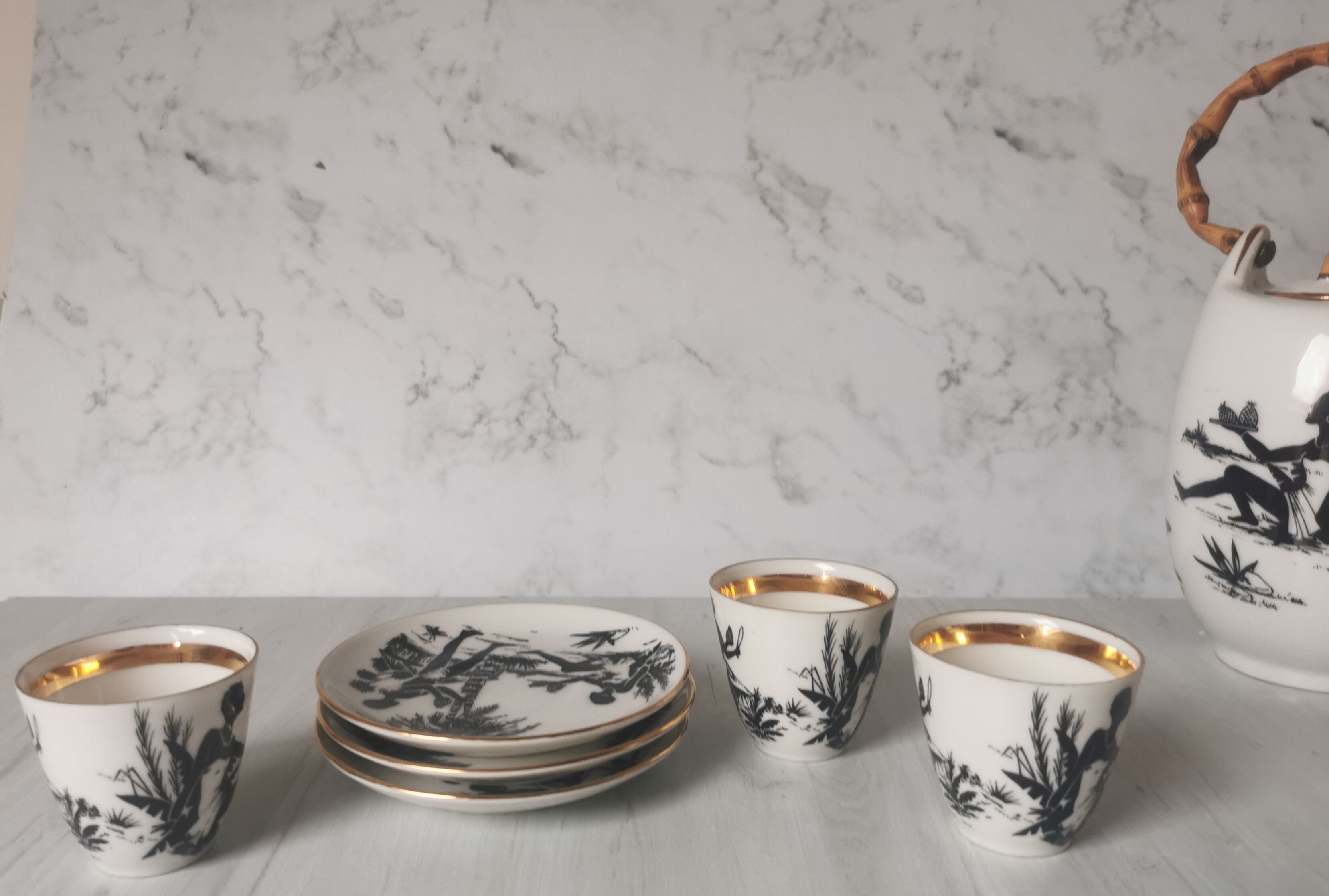 Coffee service African porcelain décor from Limoges