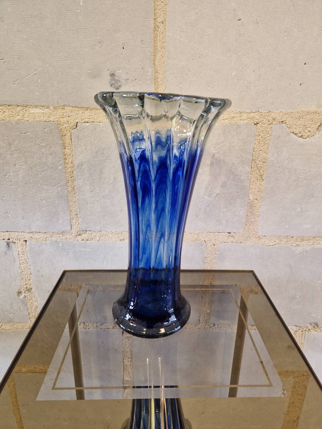Ancient Blue and Transparent Murano Glass Vase