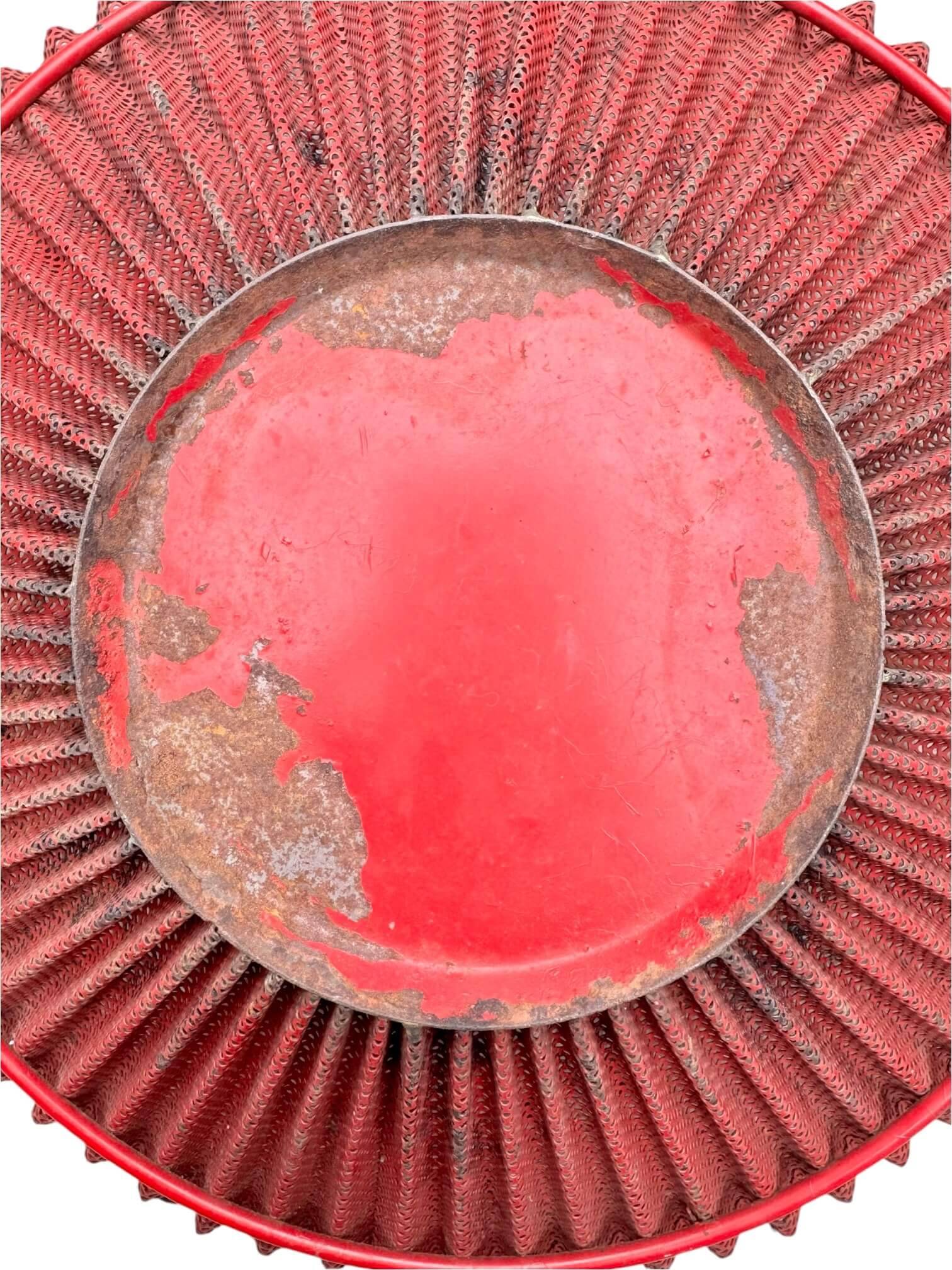 Mathieu Matégot, fruit bowl from 1953 in perforated metal with a red lacquer finish.