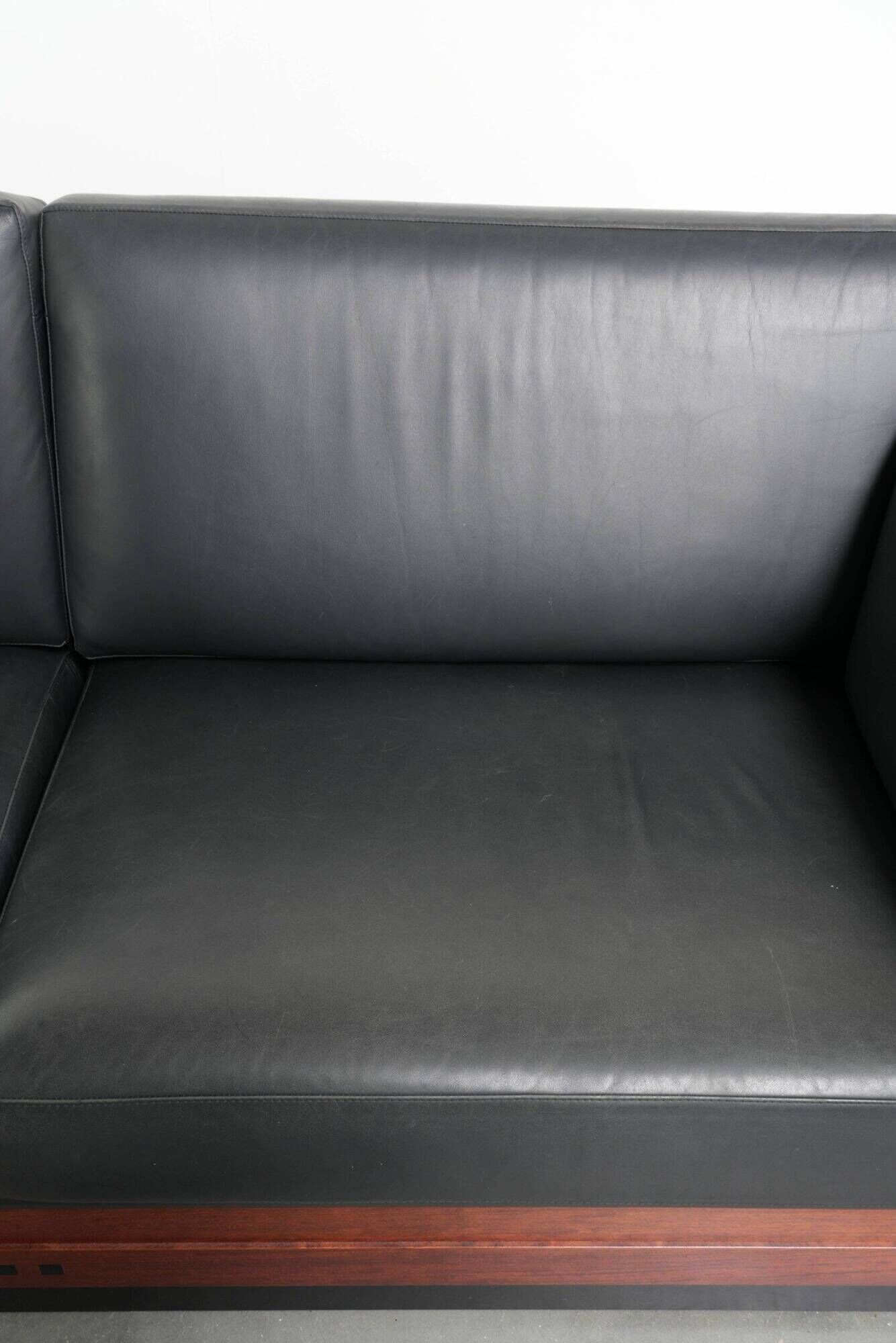 Timeless 3-seater Art Deco design sofa  upholstered in black cowhide leather