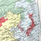 Vintage map Asia China Japan India USSR 43x43cm from 1950