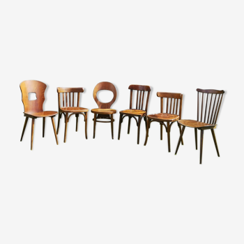 Series of 6 mismatched Baumann bistro chairs