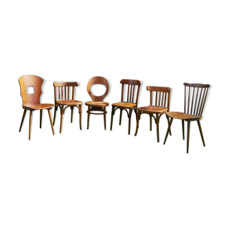 Series of 6 mismatched Baumann bistro chairs