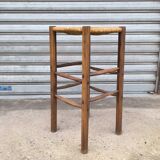 Solid wood and straw stool 1960
