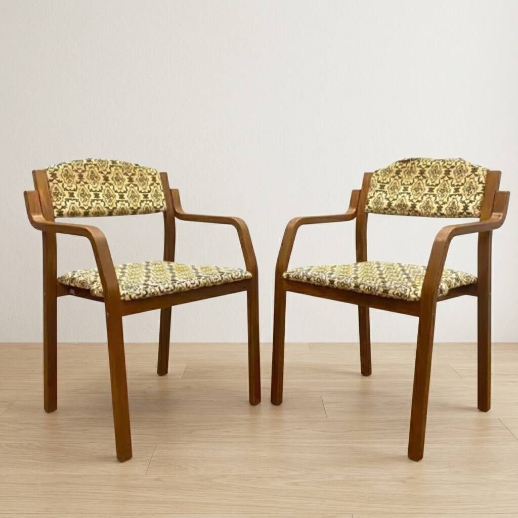 Bentwood armchairs, mid-century, upholstered, TON, 1960s, Czechoslovakia