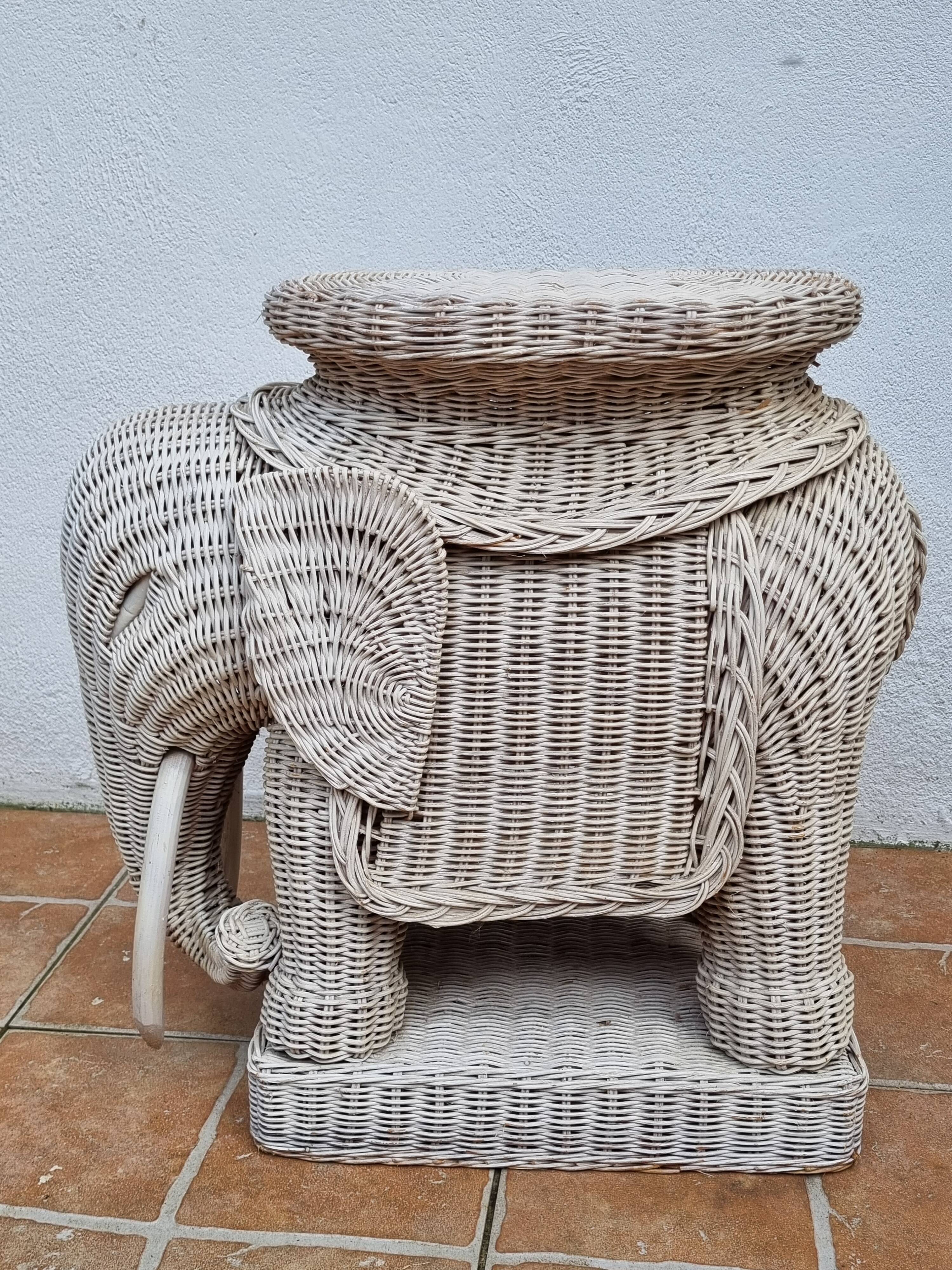 Side table, vintage rattan elephant, 70s