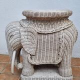 Side table, vintage rattan elephant, 70s