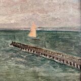 Oil on cardboard Le Croisic seaside jetty early 20th century