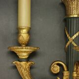 Paire de grandes appliques au carquois style Empire - bronze / patine vert
