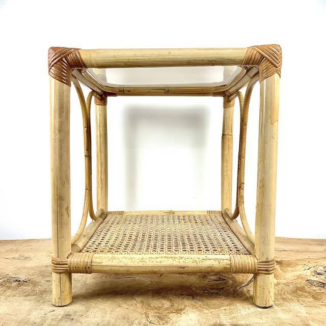 Rattan and glass side table