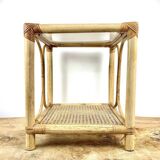 Rattan and glass side table