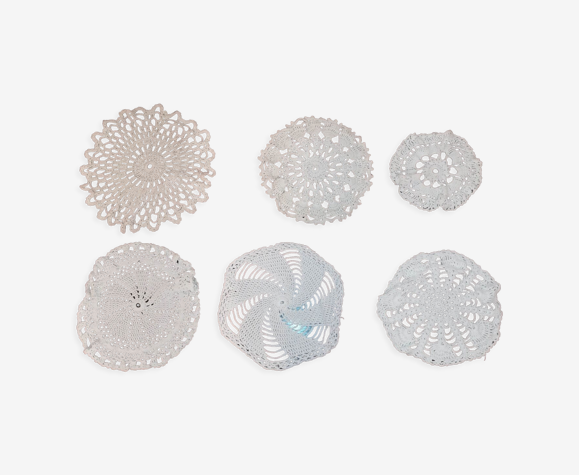 6 napperons napperon rond crochet coton blanc