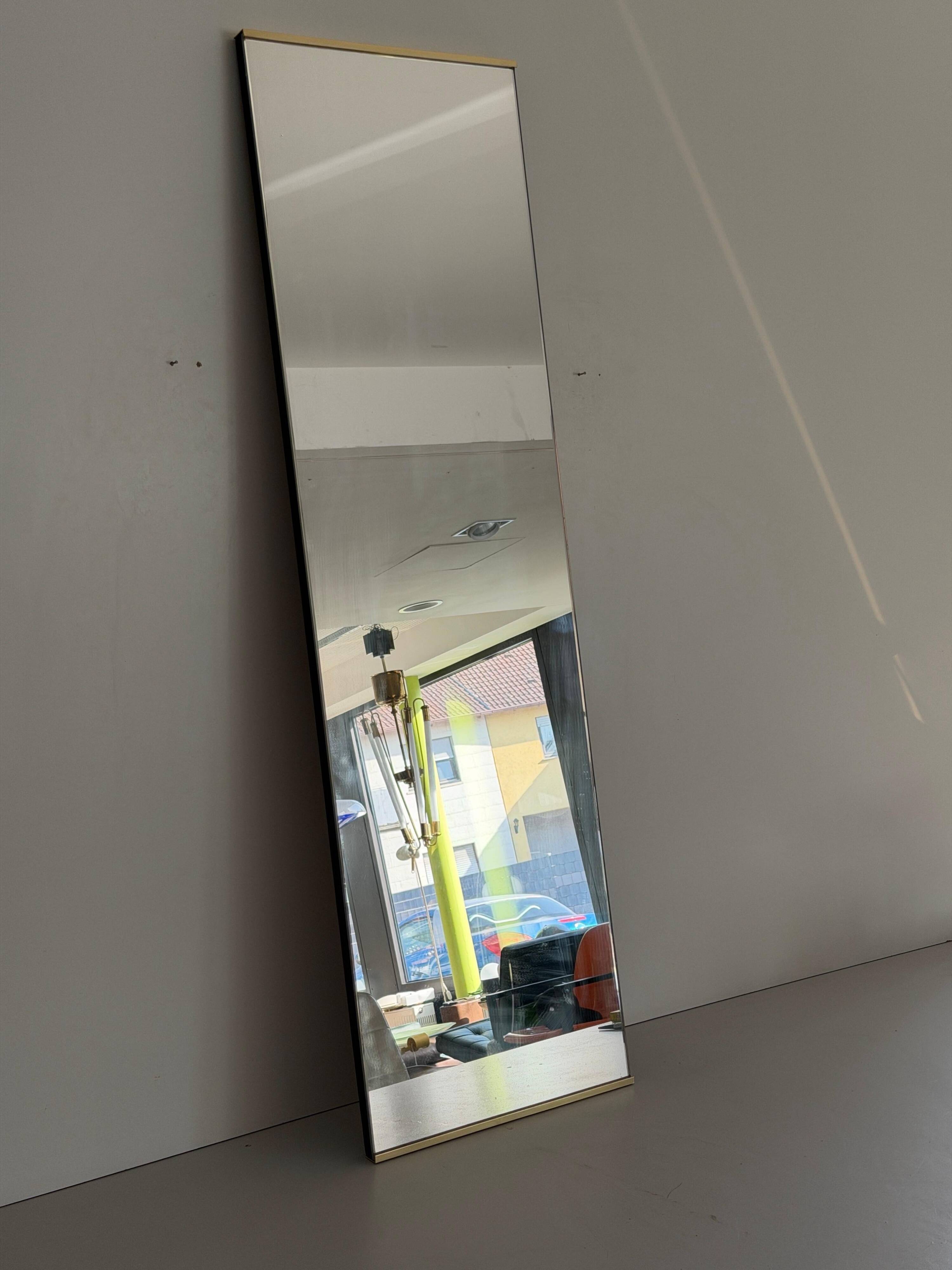 Minimalist rectangular wall mirror with a brass frame, 1960s, Germany