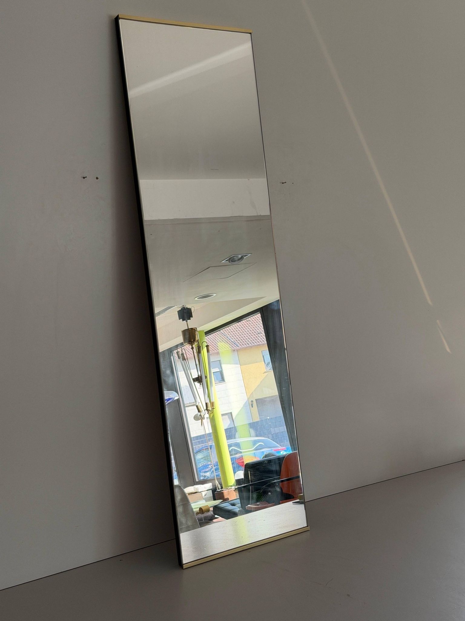 Minimalist rectangular wall mirror with a brass frame, 1960s, Germany