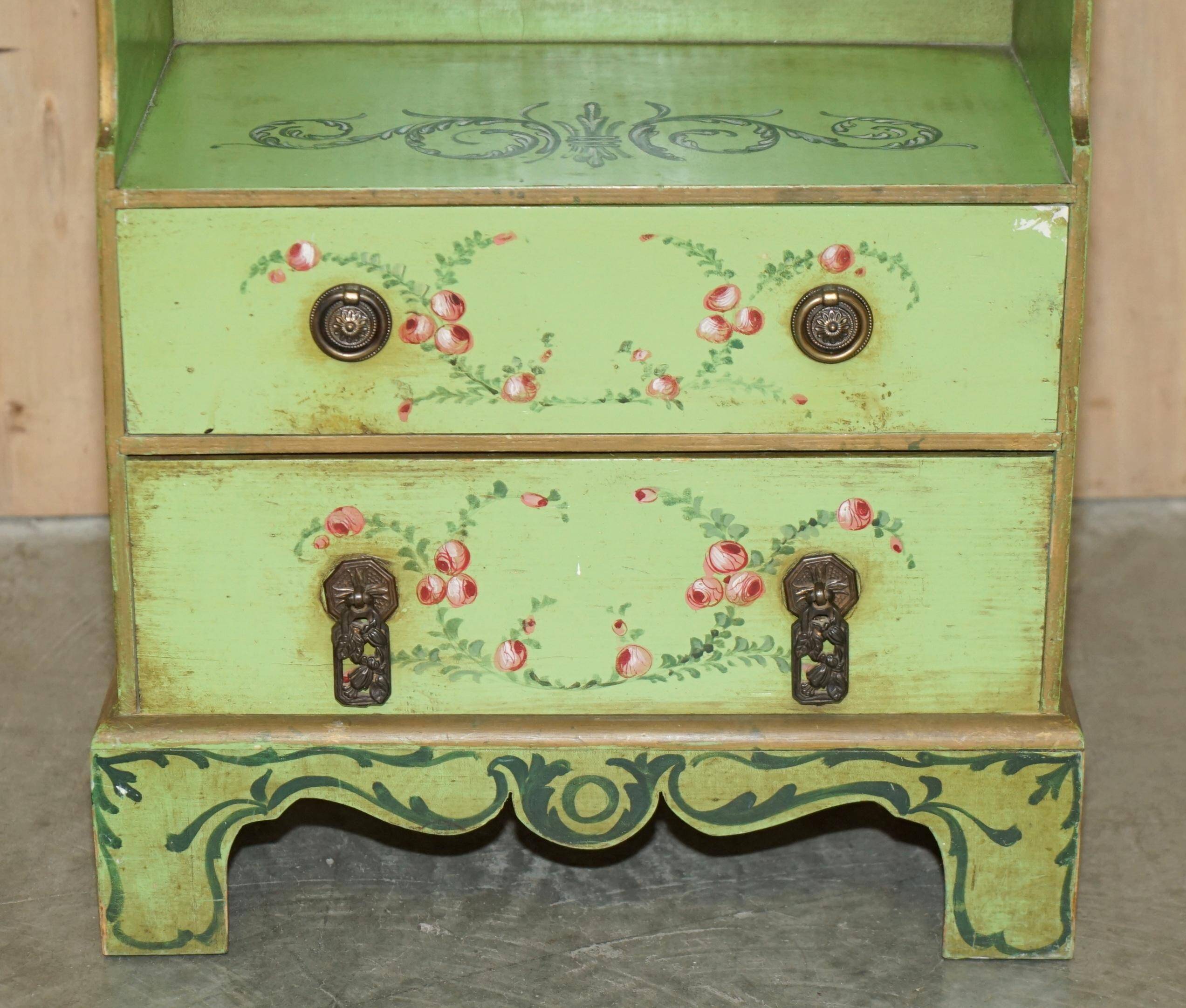 Pair of Waterfall Regency Sheraton antique bookshelves hand-painted.