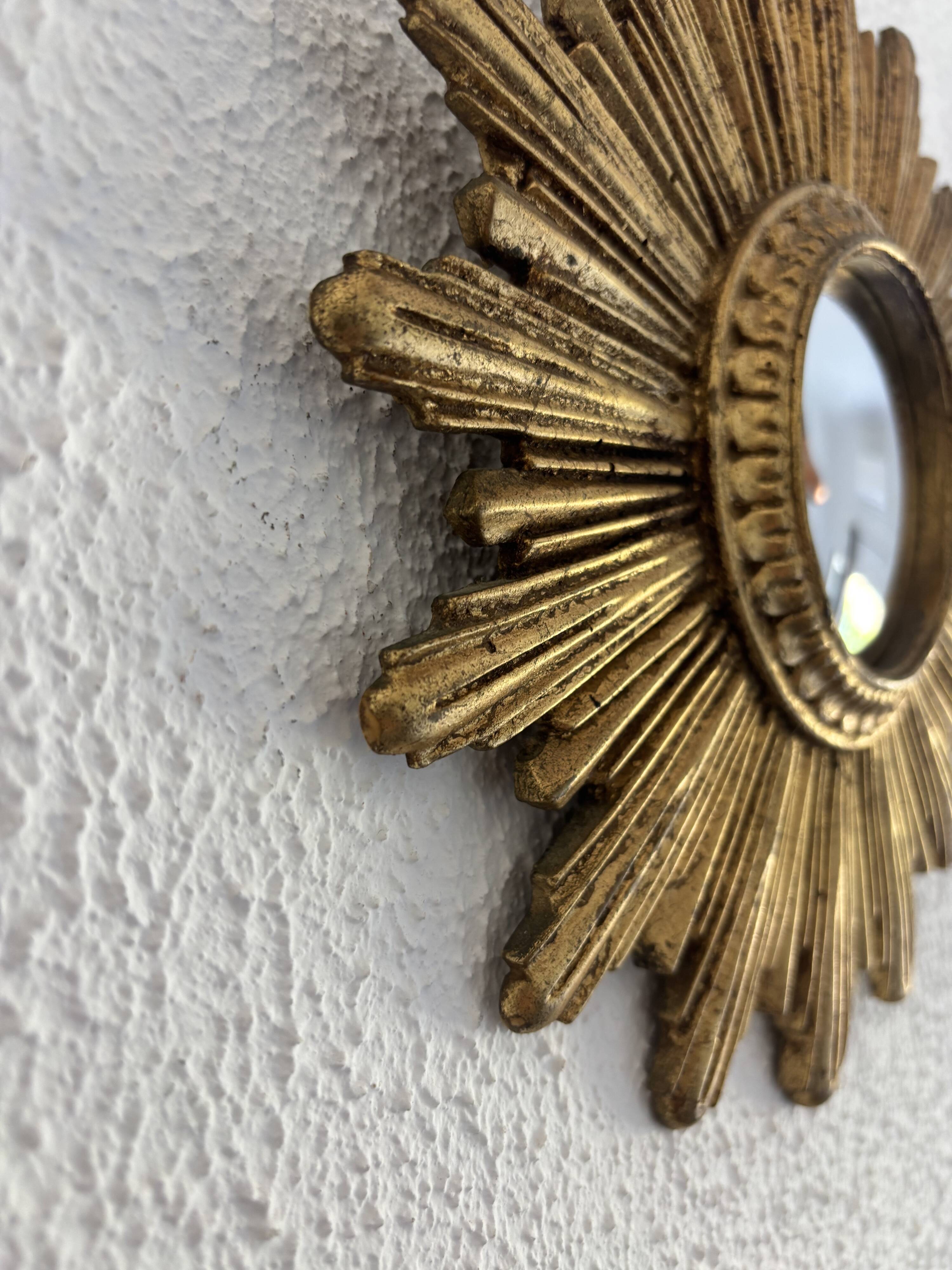 Vintage 1960 sun mirror witch's eye fine gold resin - 26 cm