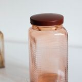 Vintage pink glass grocery jar