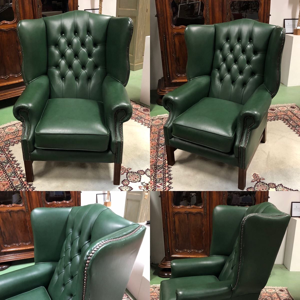 In the 1970s green leather Chesterfield armchair