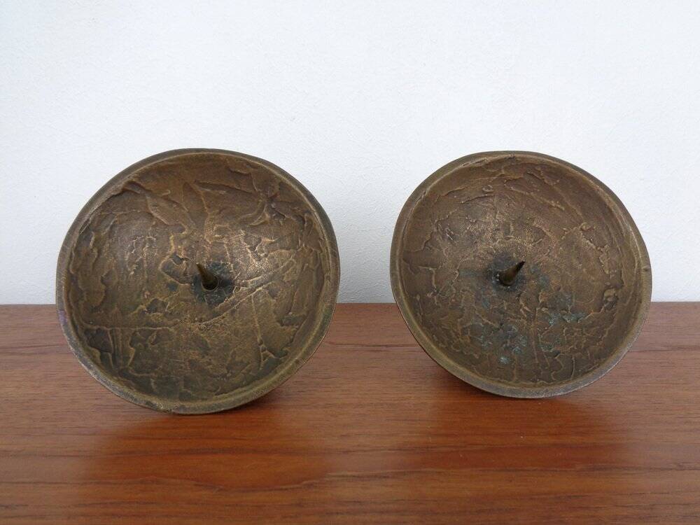 Brutalist Bronze Candleholders, 1960s, Set of 2