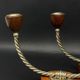 Pair of vintage candle holders in twisted wood and metal – Scandinavian design