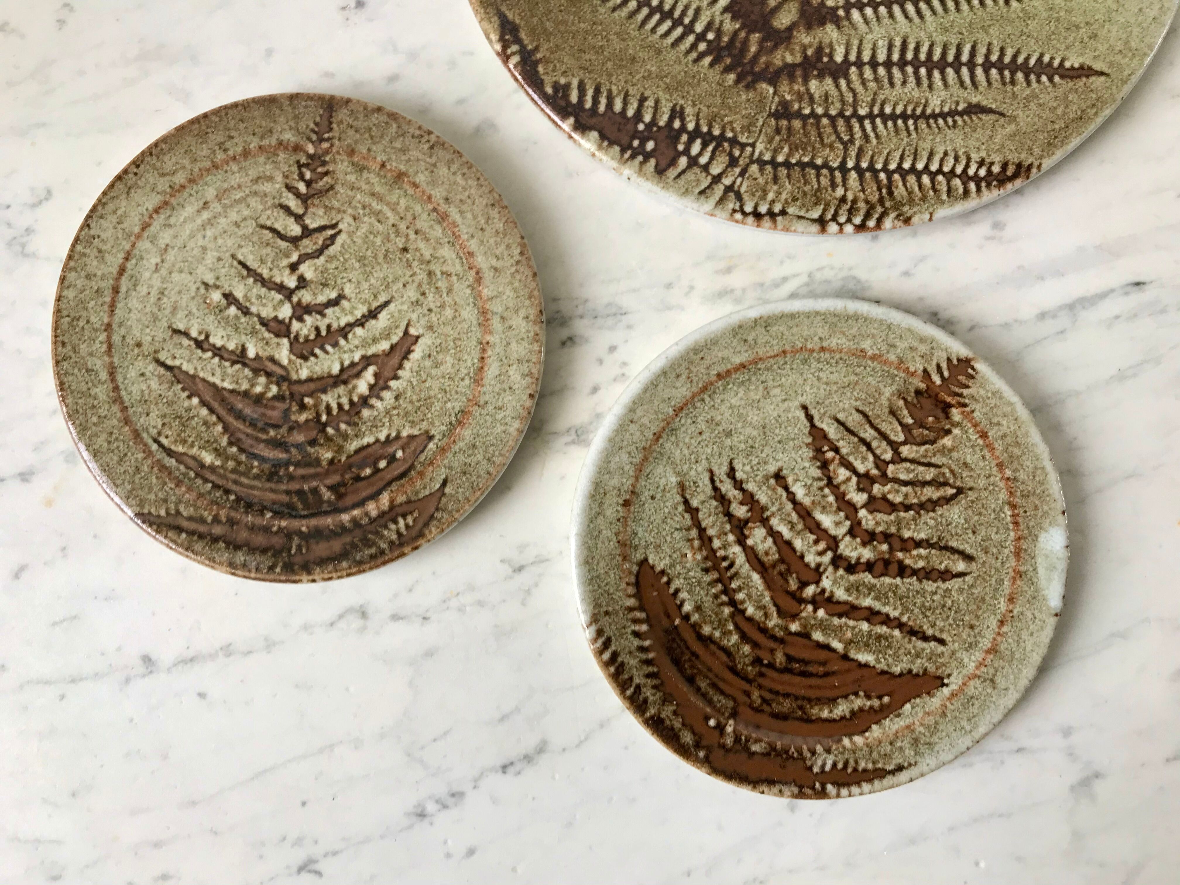 Ceramic trifle and coaster set / stoneware pottery signed 70s