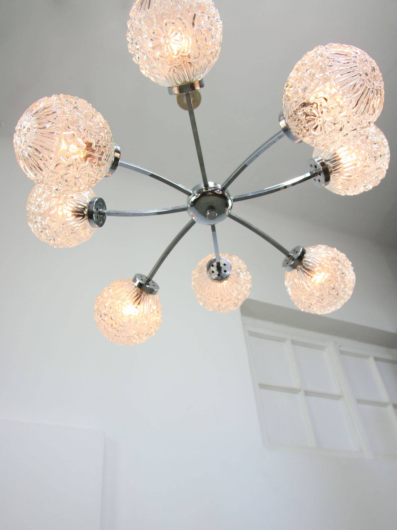 Mid-century Italian 8-Arm Chrome and Crystal Chandelier, 1960s