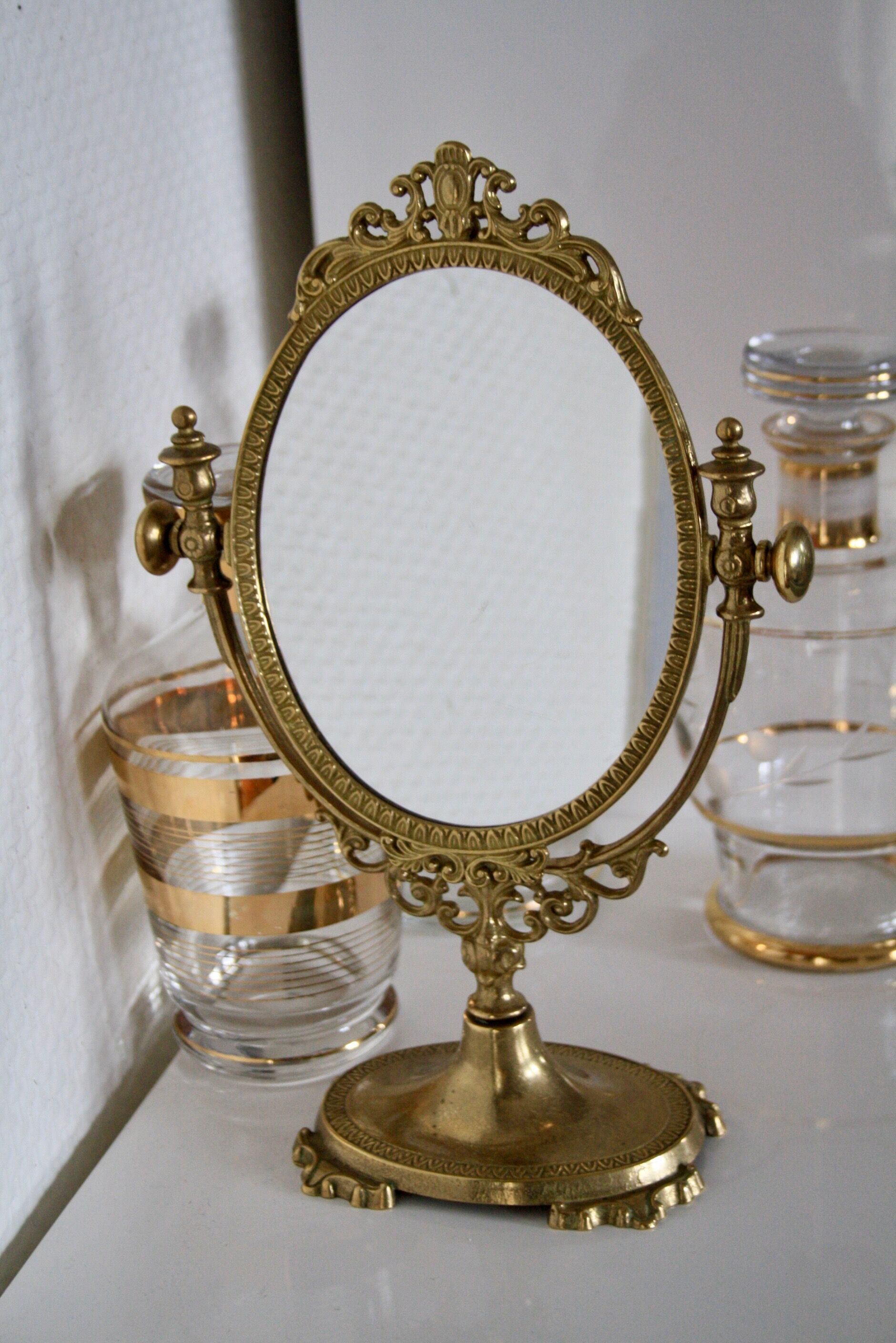 Miroir de table psyché laiton doré, 18x27cm