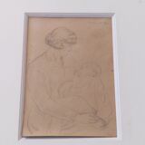 Drawing Bilbao 1920 monogrammed R.A Maternity