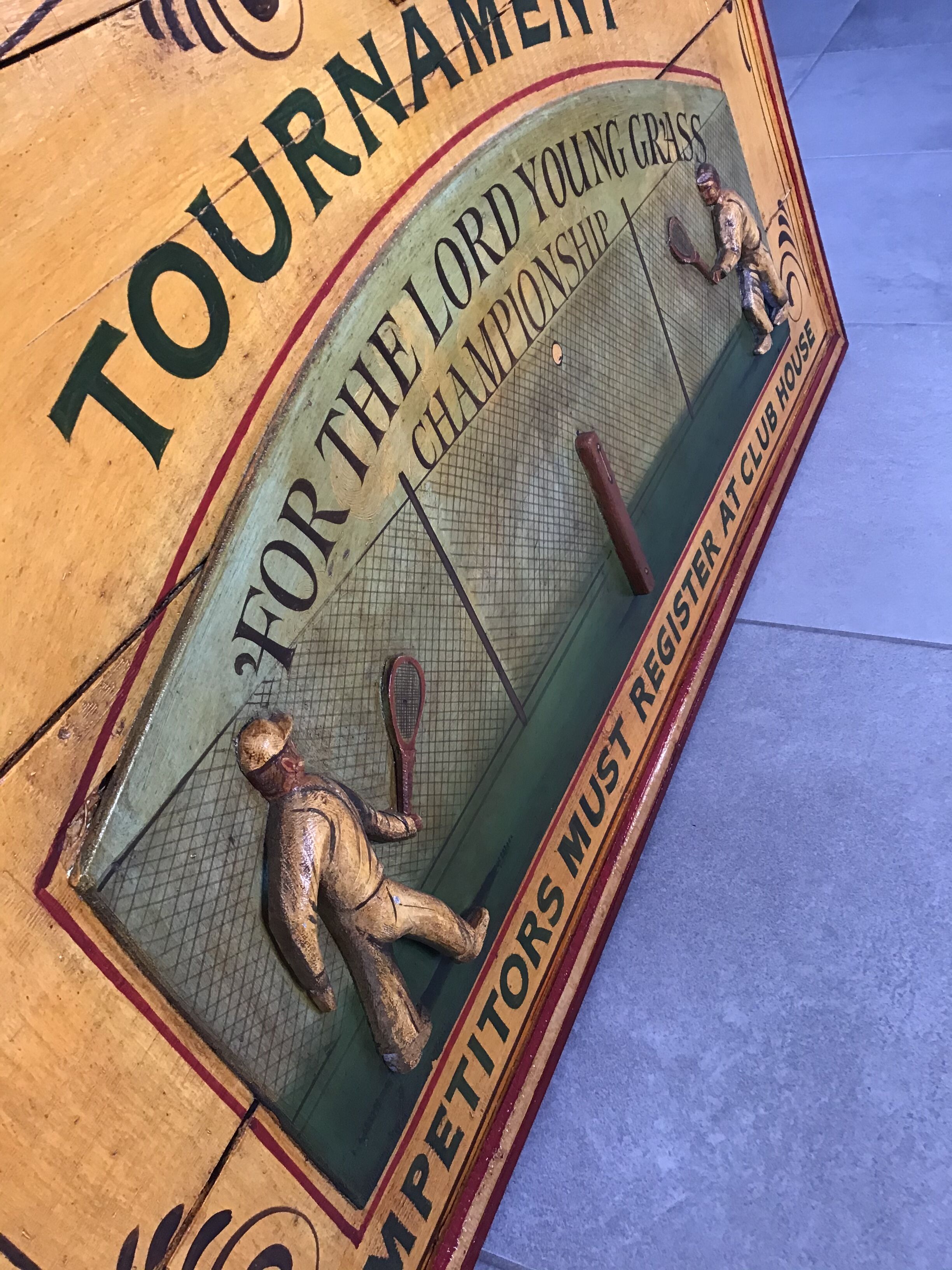 English wooden painting in relief "tennis tournament"