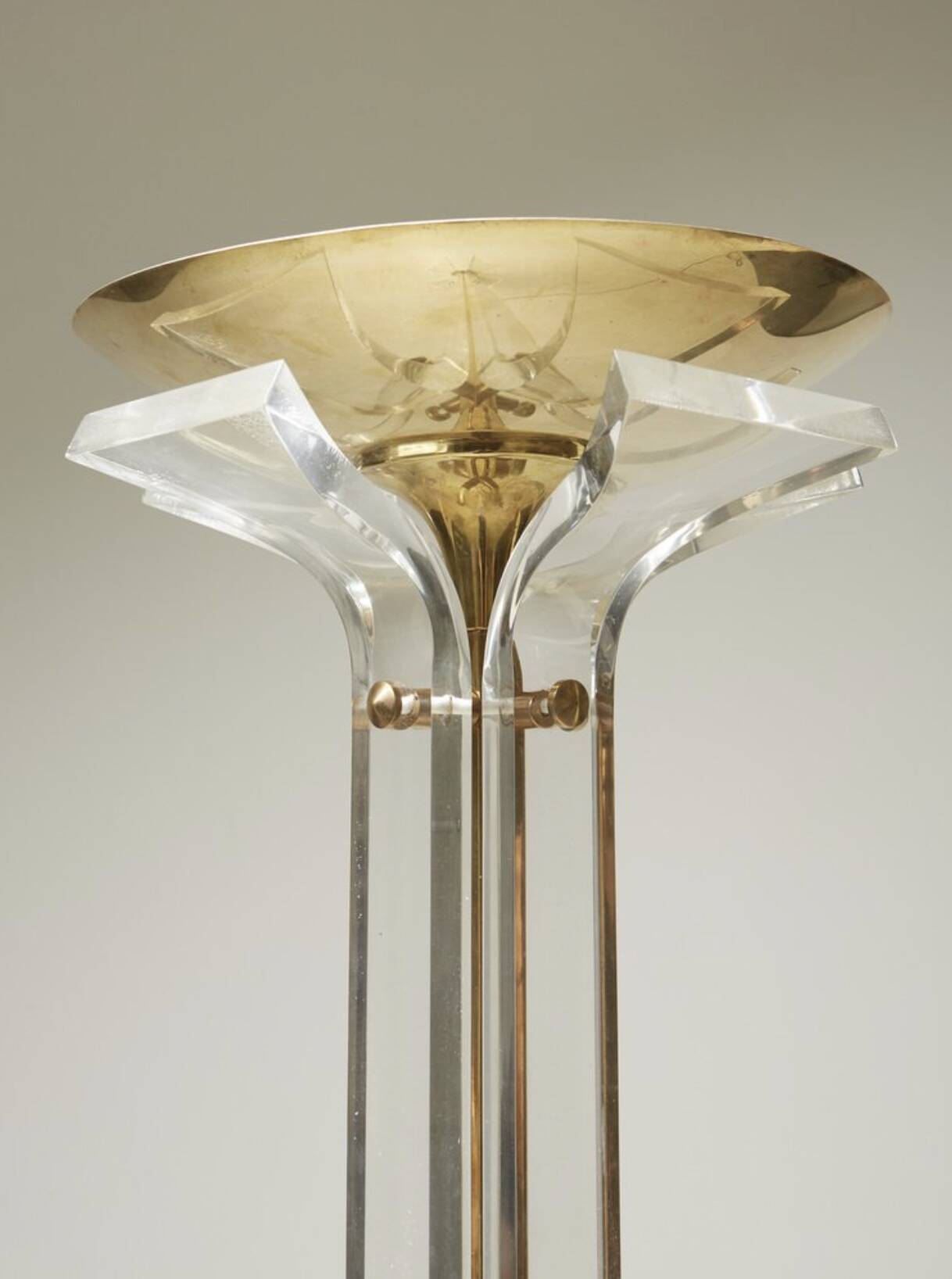 Acrylic glass and brass floor lamp Hollywood Regency, 1970s
