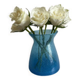Blue glass vase with encrusted bubbles