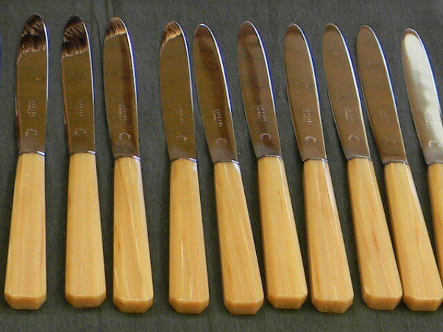Set of 11 cheese knives or vintage dessert stainless steel blade.