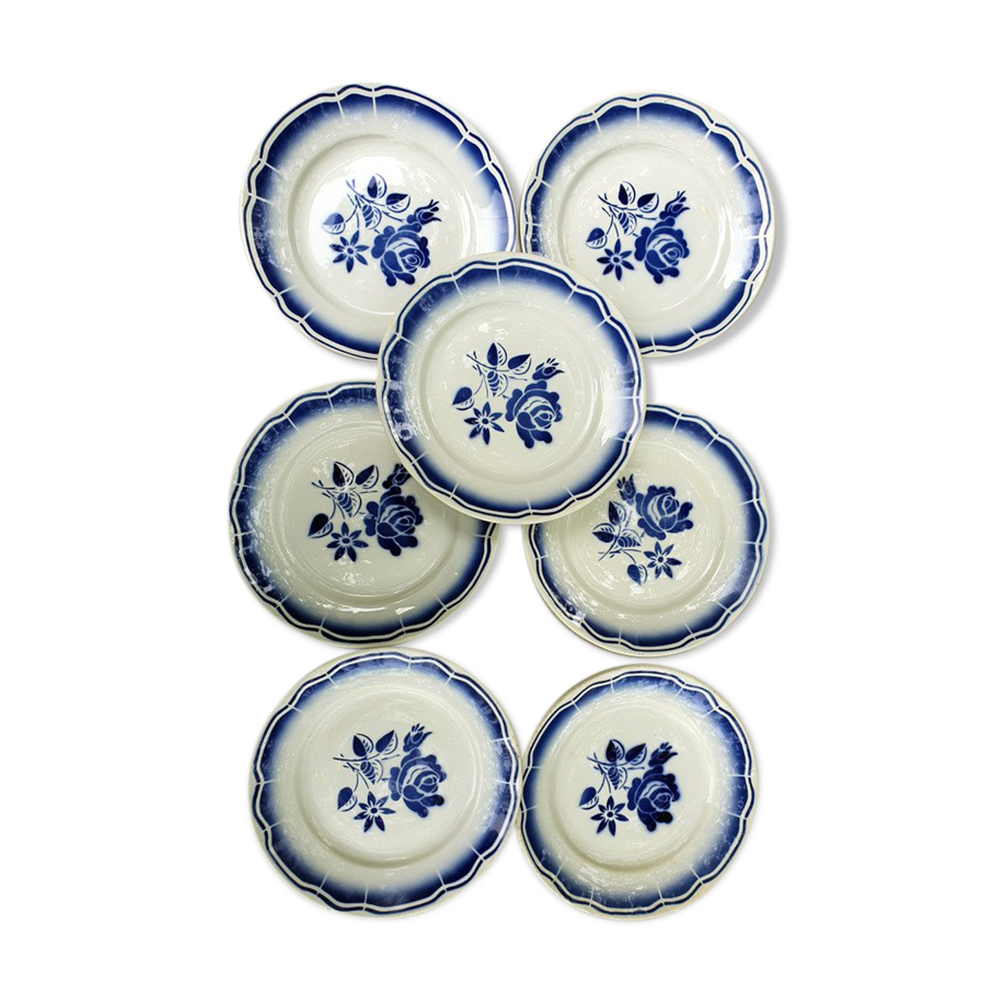 7 plates faience blue flowers