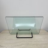 Post modern Fiam Italy curved glass magazine rack , 1980’s