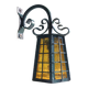 Wrought iron wall lantern & amber cathedral glass