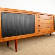 XL Danish sideboard in teak, oak and leatherette, 280 cm, by Nana Ditzel 1960.