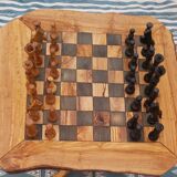 Xlarge Olive Wood Chess Table Rustic chess game 18 "with 32 chess pieces