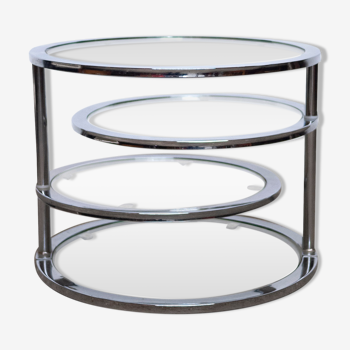 Vintage chrome and glass 4 tier metamorphic circular side table, 1980s