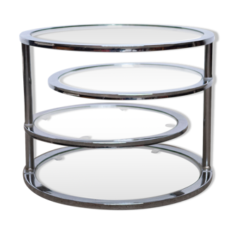 Vintage chrome and glass 4 tier metamorphic circular side table, 1980s