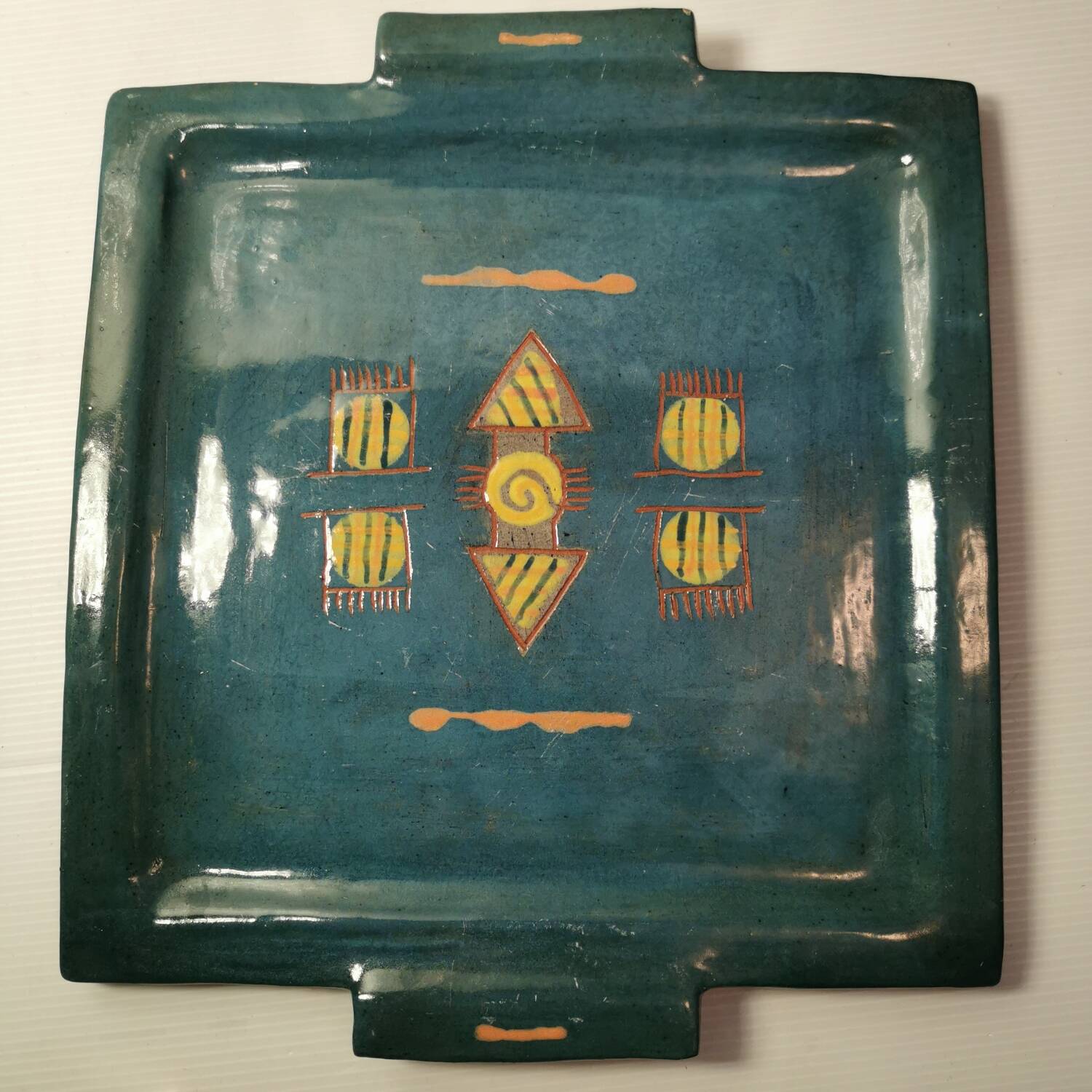2 very beautiful Ethical dishes with South American geometric patterns. Square Format
