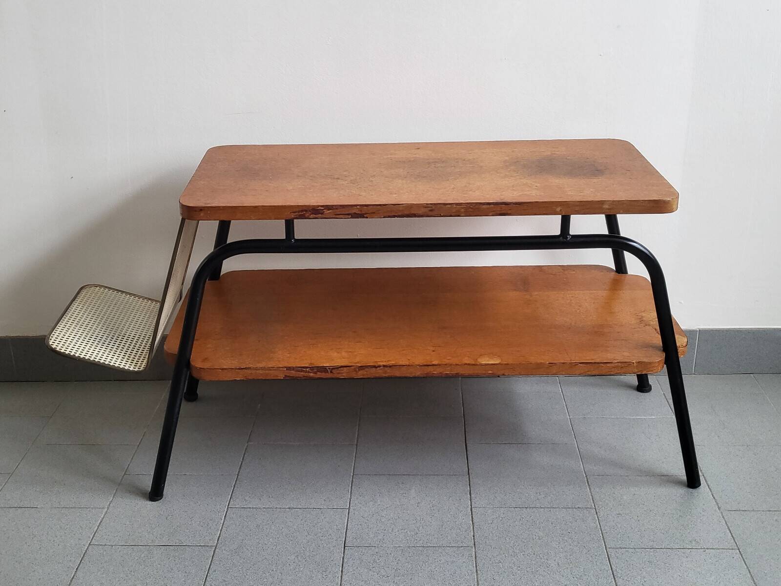 Vintage 1950 coffee table magazine rack in steel & beech 50s rockabilly zazou