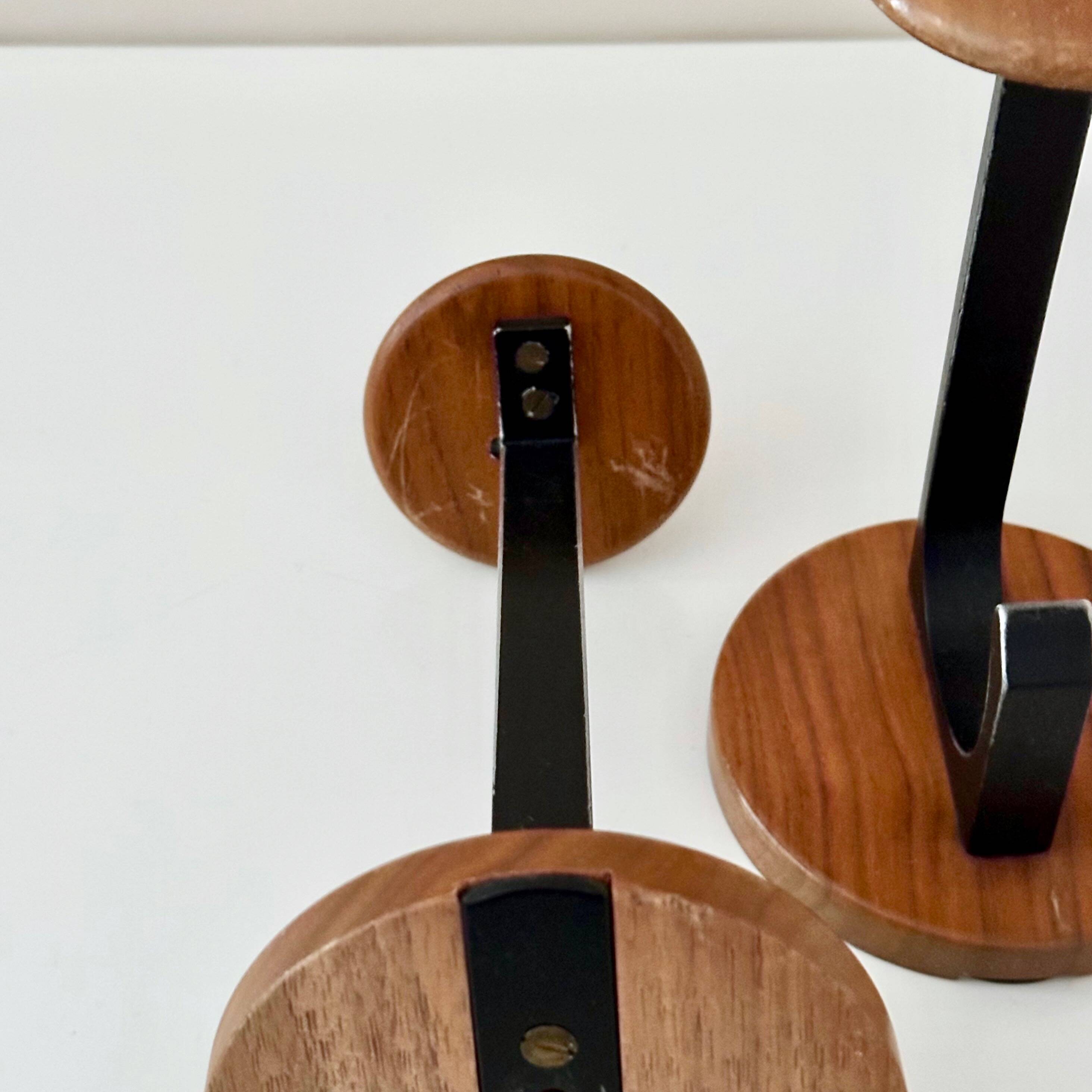 4 Vintage Wooden Coat Hooks, Mid-Century Modern Wall Coat Rack, Retro Style