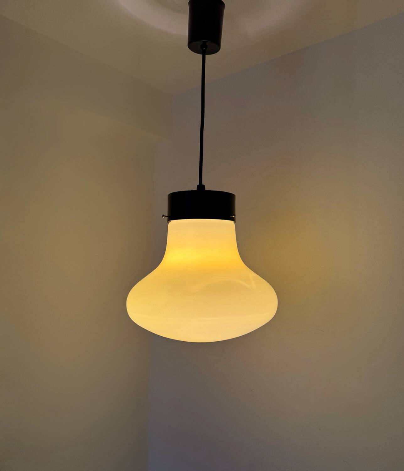 Yellow opaline pendant light from the 60s