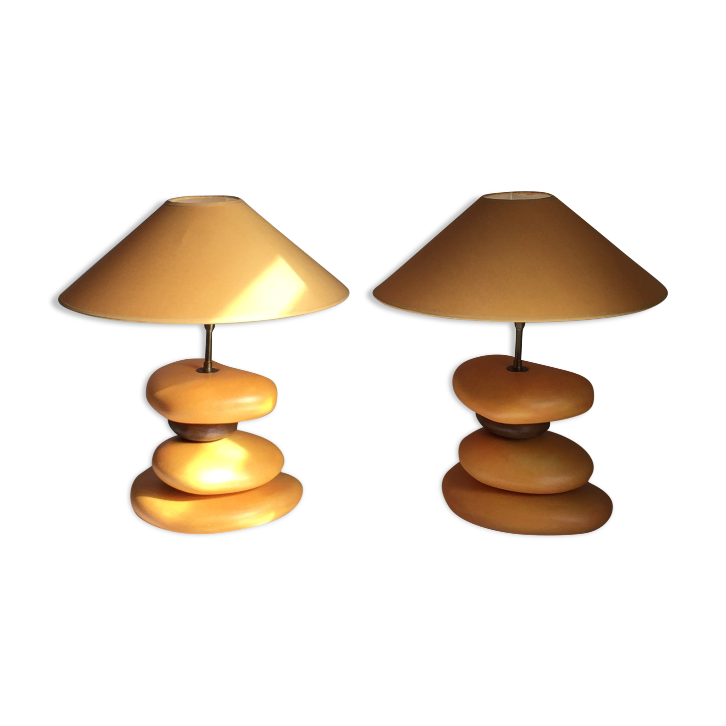 Paire de pied de lampe galets en céramique, François Chatain, années 1980