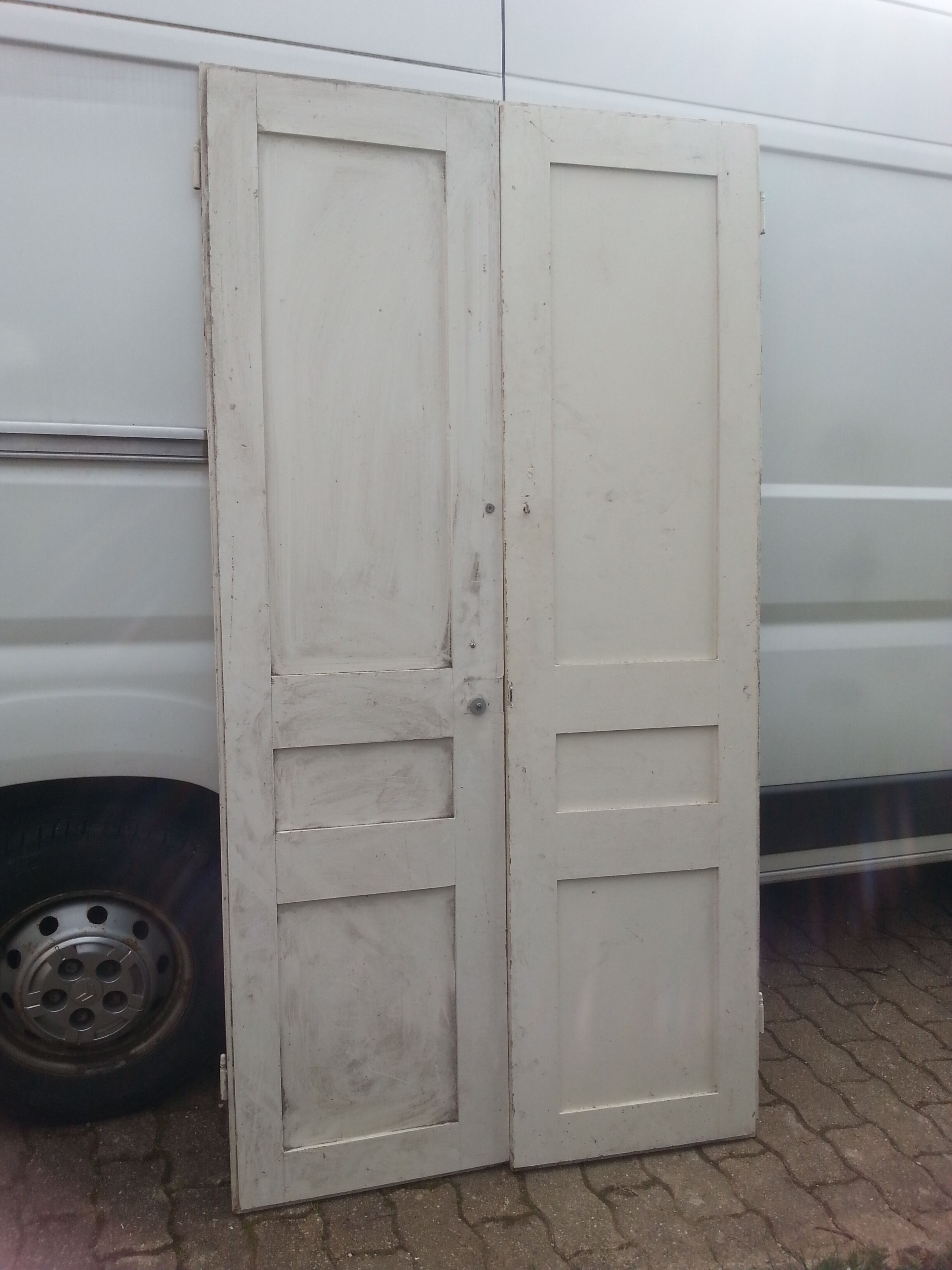 Pair of old beautiful white patina separation doors