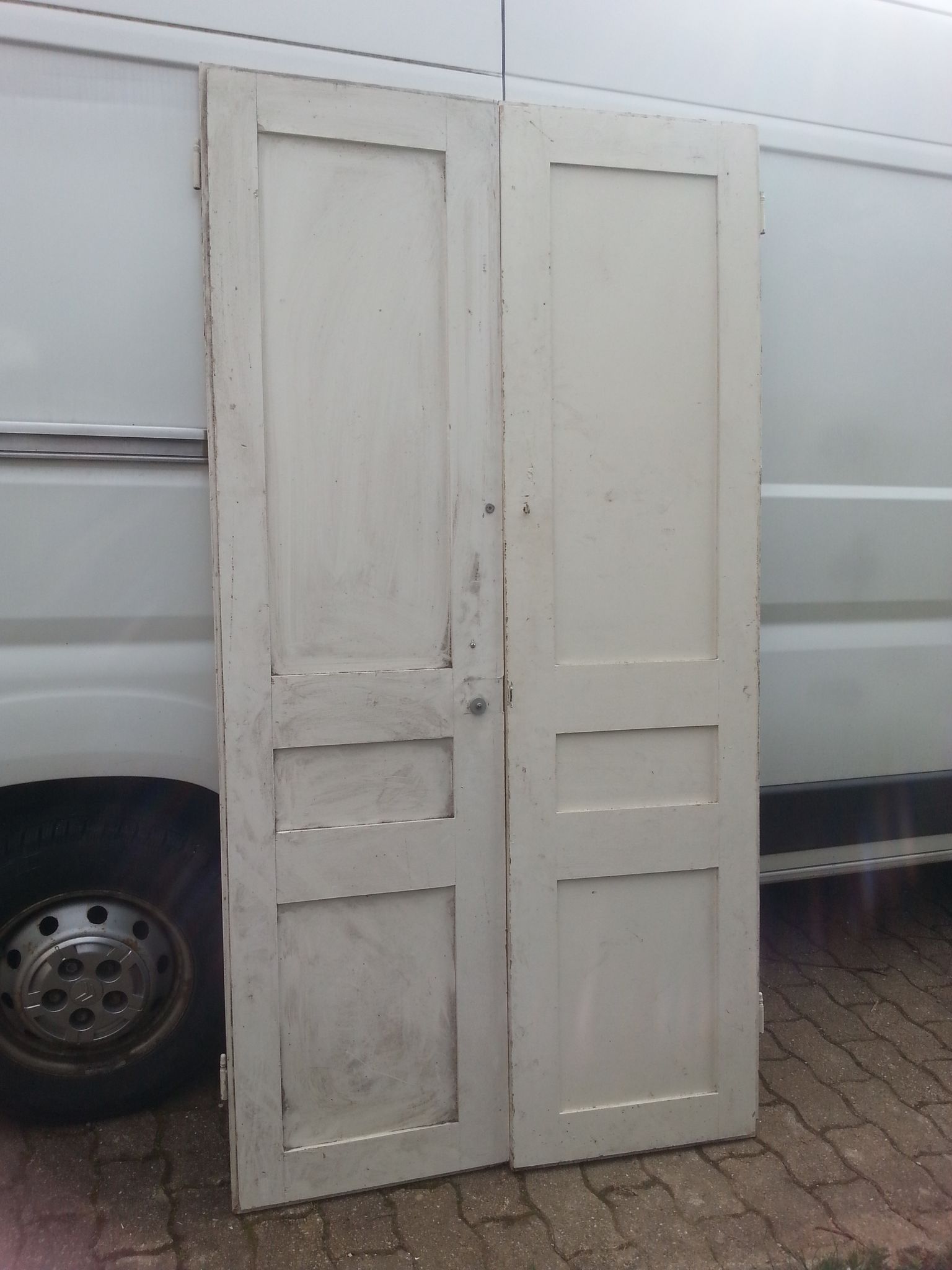Pair of old beautiful white patina separation doors